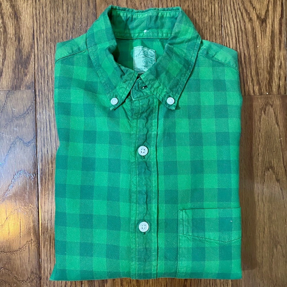 J. Crew XS Slim Fit Oxford Shirt in Green Gingham